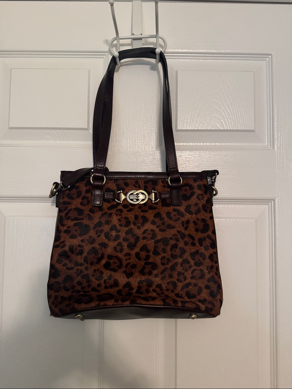 Leopard Print Tote Bag with Dark Brown Trim